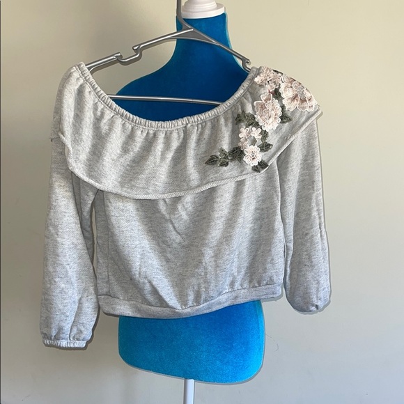 Charlotte Russe Light Gray Off-Shoulder Sweater/sweatshirt with Floral Detail - Picture 1 of 5